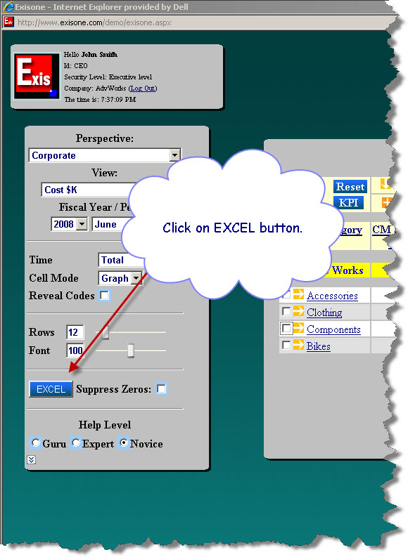 How to display EXCEL